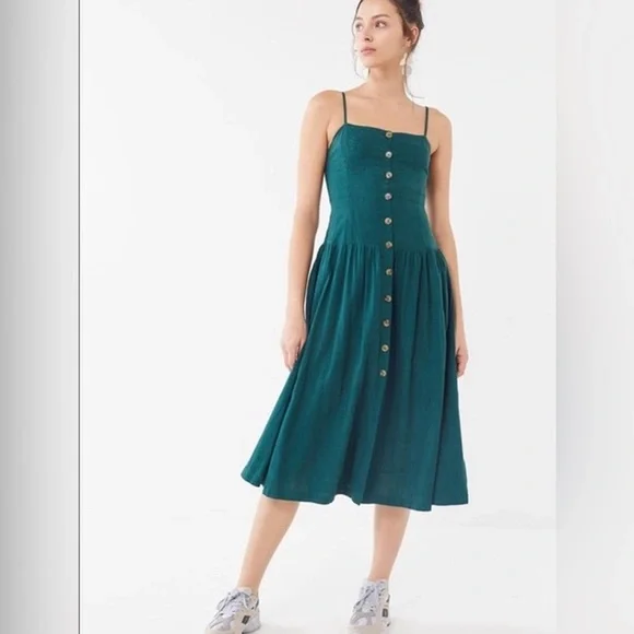 Urban Outfitters | Linen Button Down Drop Waist Midi Dress | Size: S - Picture 2 of 8